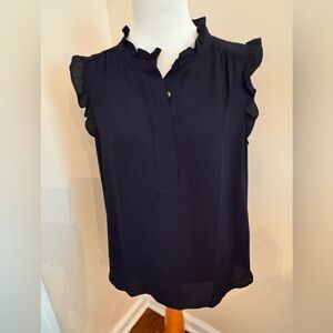Like new and excellent condition - navy ruffle blouse